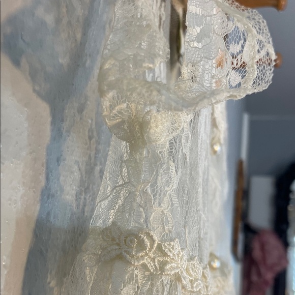 Vintage Elena Collection Ivory Lace Dress – Pearl Button Sheer Overlay Over Slip - Picture 8 of 16
